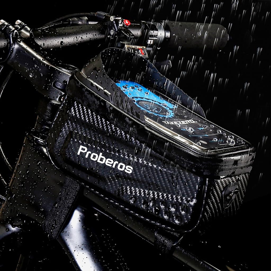 Proberos Cycle Frame Bag, Cycle Accessories Bag for 6.8'' Phone, Waterproof Touch Screen Cycling Bag with Sun Visor, Bicycle Front Frame Bag, Waterproof Touch Screen Bicycle Pouch Mobile Phone Holder Proberos Cycle Frame Bag, Cycle Accessories Bag for 6.8'' Phone, Waterproof Touch Screen Cycling Bag with Sun Visor, Bicycle Front Frame Bag, Waterproof Touch Screen Bicycle Pouch Mobile Phone Holder